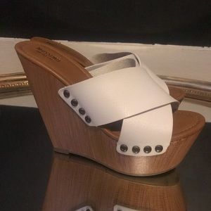 MOSSIMO White Leather Stud Open Back Wedge Sandal